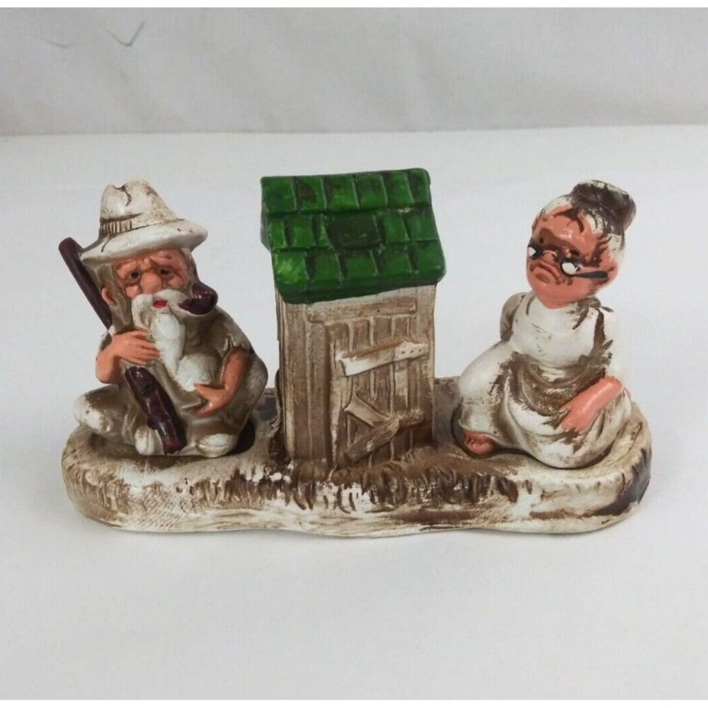 Vintage Ma & Pa Hillbilly With Outhouse Stand Salt & Pepper Shaker Set